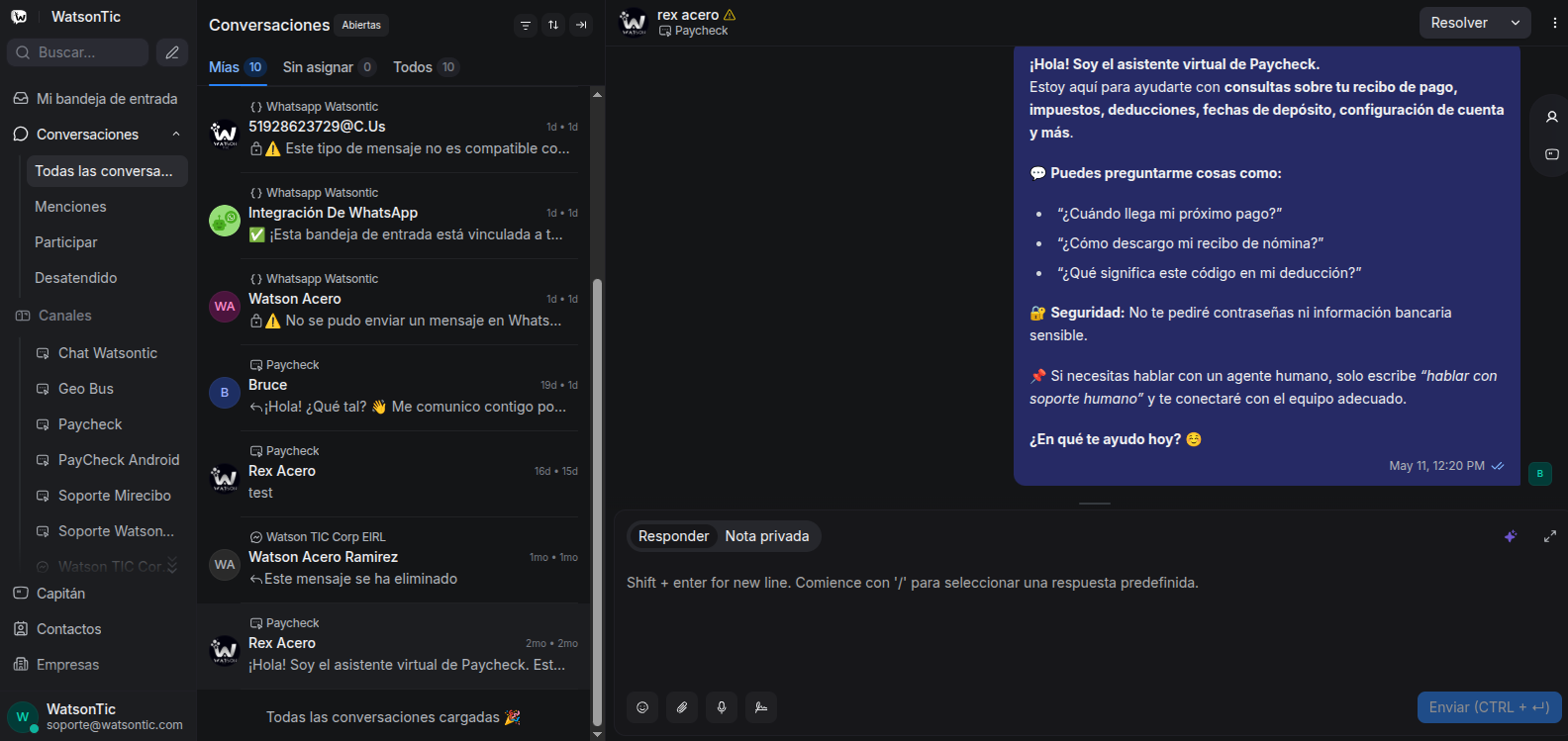 Interfaz de Chat Watsontic